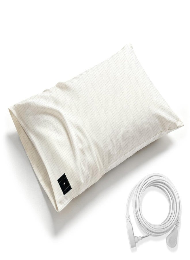 LAXVAPIU Grounding Pillowcase Earth Connected Sliver Fiber Pillow Case Queen Bedding with 15ft Cord (White，20x30 Inch) - Image 1